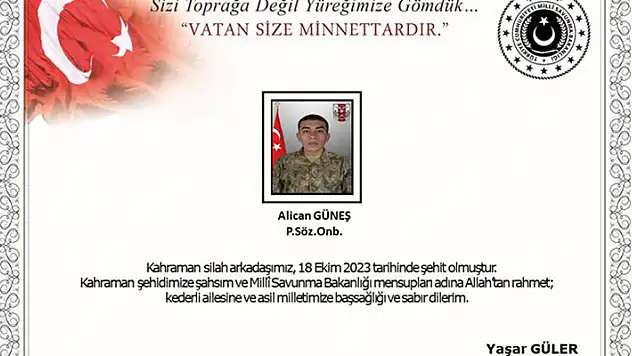 MSB: Pençe-Kilit bölgesinde 1 asker şehit oldu

