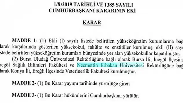 NEÜ'de Veterinerlik  Fakültesi kuruldu