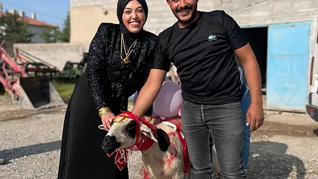 Nişanlısına süslediği koyunu hediye etti