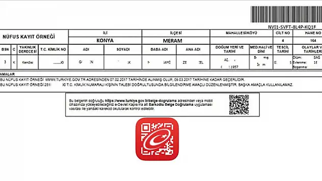 Nüfus Kayıt Örneklerinde karekod dönemi