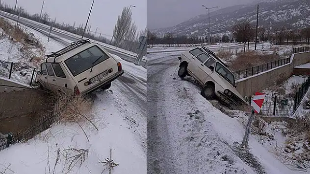 Otomobil şarampole uçmaktan son anda kurtuldu