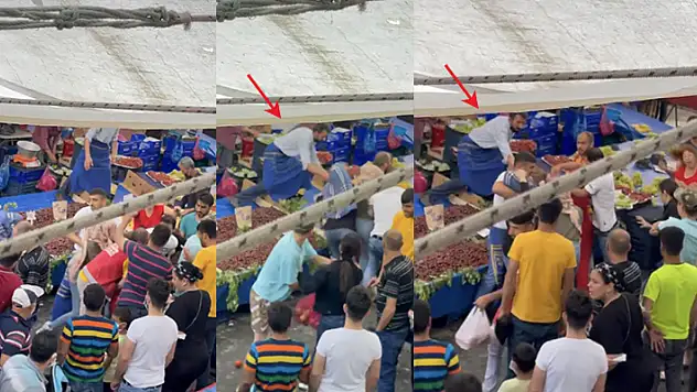Pazarda kadınlar kavga etti, erkekler güçlükle ayırdı
