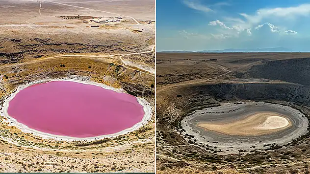 Pembe rengi ile ünlenen Konya'daki Meyil Obruk Gölü tamamen kurudu