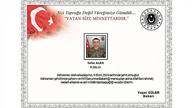 Pençe-Kilit Harekatı bölgesinde 1 asker şehit oldu
