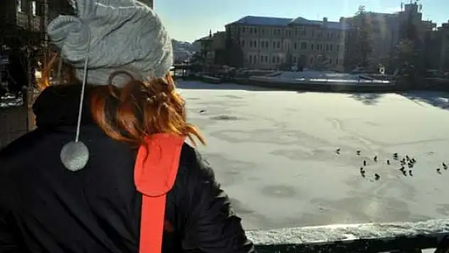 Porsuk Çayı'nın yüzeyi buz tuttu