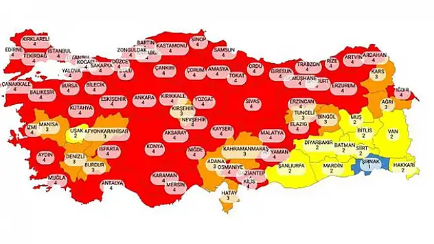 Risk haritası yayınlandı! İşte kırmızıya dönen iller