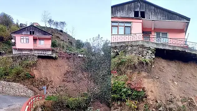 Rize'de heyelan 2 katlı evde hasar oluştu
