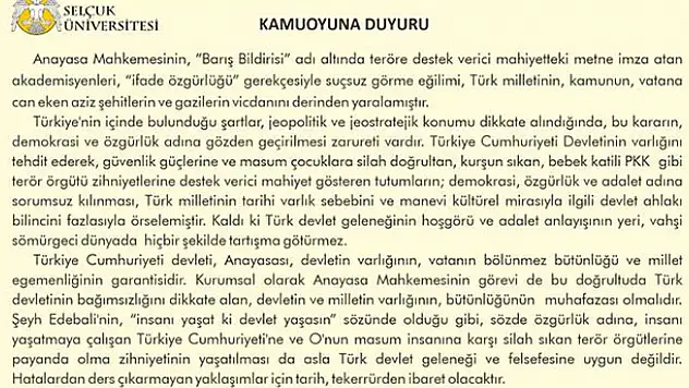 Selçuk Üniversitesinden Anayasa Mahkemesine tepki