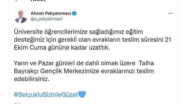 Selçuklu Belediyesi eğitim desteği için başvuru süresini uzattı