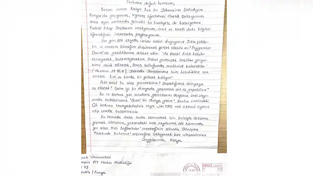 Selçuklu'da evlere misyonerlik mektubu