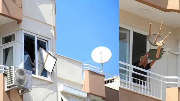 Sinir krizi geçiren kadın, tüm evde ne varsa pencereden sokağa attı