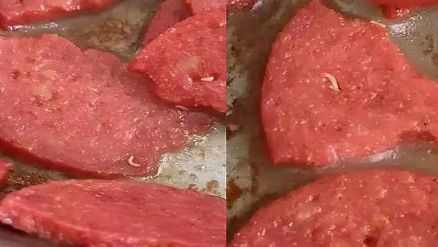 Şoke eden görüntü! Marketten aldığı sucuğun içinden kurtçuk fışkırdı
