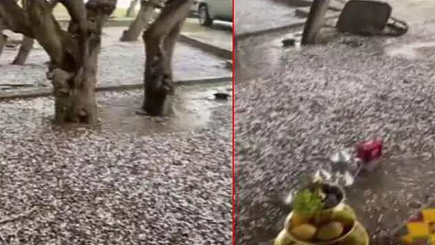 Suudi Arabistan'da yaz ortasında fındık büyüklüğünde dolu yağdı
