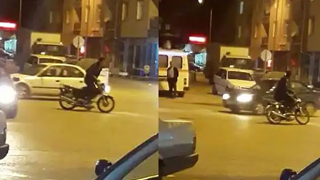 Trafiğe aldırış etmeden motosikletle drift yaptı