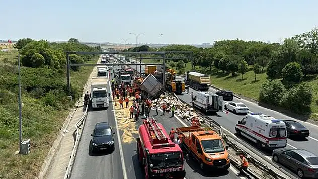 Trafiği kilitleyen kaza: TEM'de kamyonlar çarpıştı
