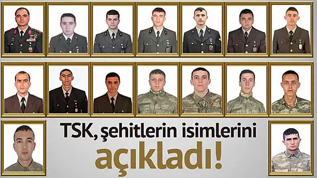 TSK, şehit isimlerini açıkladı