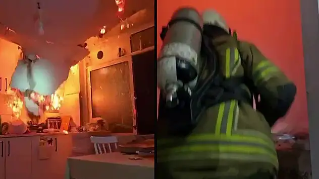 Yangında tavan çöktü, itfaiye ekipleri ölümden döndü... O anlar kameraya yansıdı