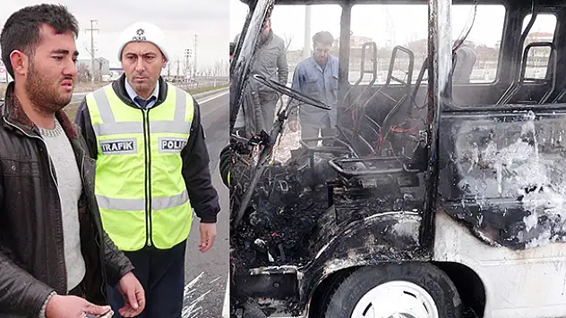 Yeni aldığı minibüsü kül oldu