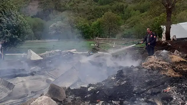 Yıldırım isabet eden samanlık yandı
