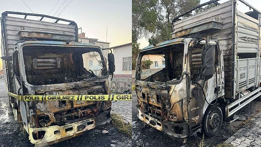 Konya'da kamyonet kundaklandı