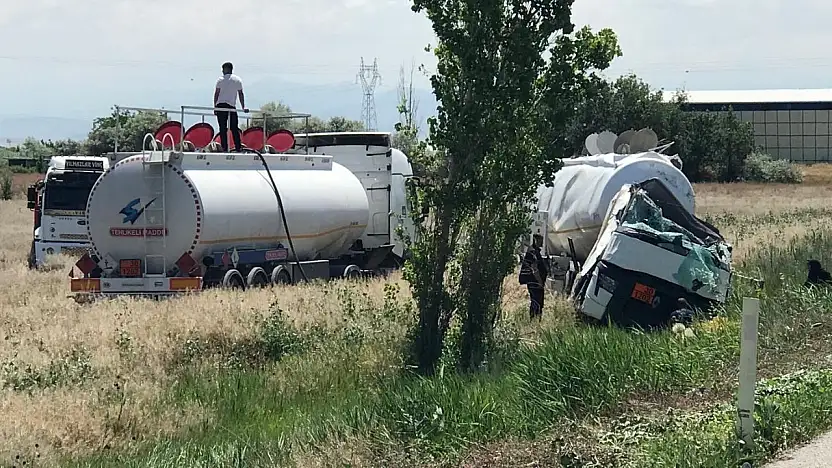 Konya'da şarampole devrilen tanker korkuttu