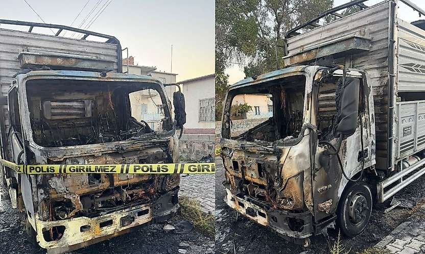 Konya'da kamyonet kundaklandı